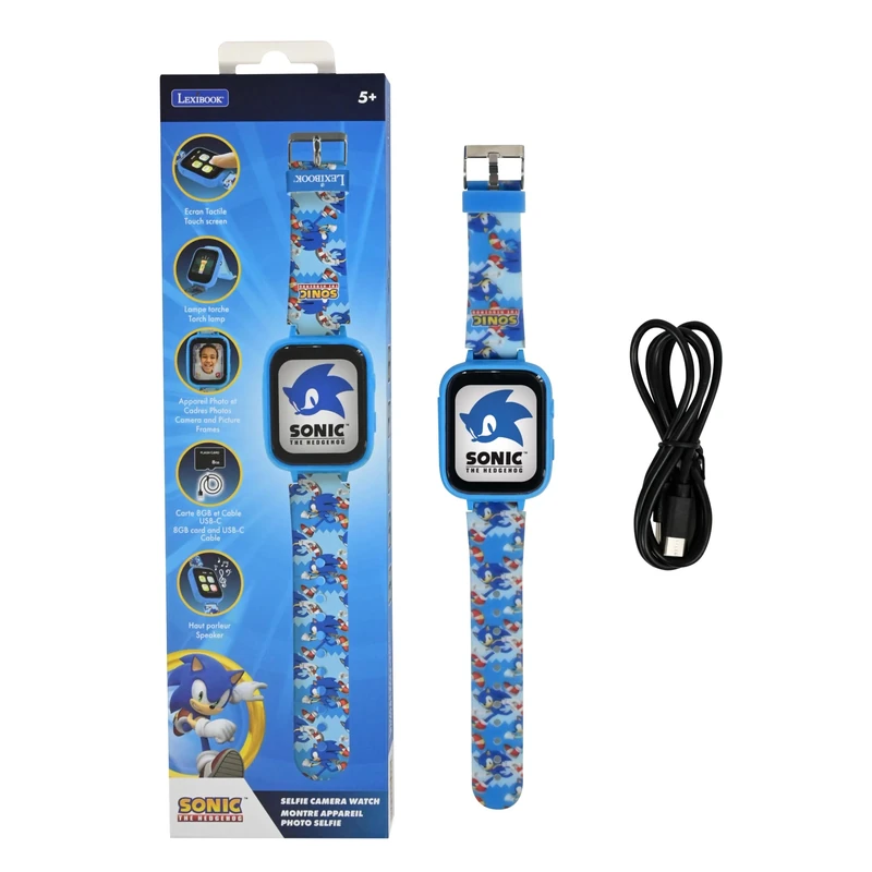 LEXIBOOK, Sonic The Hedgehog, Selfie Camera Watch, HD Touch Screen, 720p Camera, MP3 Player, Built-in Speaker, Dictaphone, Pedometer, 5 Games, Blue, DMW070SN