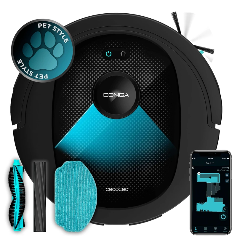 Cecotec Conga 8490 Ultimate Ultra Power Robot Vacuum Cleaner Laser Navigation 4-in-1 Cleaning App Sweeps Vacuums Mop 7000Pa Up to 170 Minutes Battery Life Silicone Main Brush