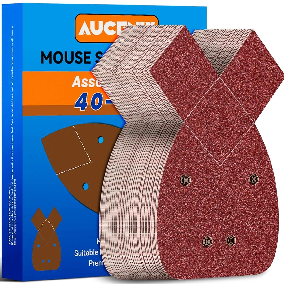 Aucenix 60Pcs Mouse Sander Pads: Detail Sanding Pads for Mouse Sander with 40/60/80/120/180/240 Mixed Grits - 4 Holes Sandpaper Sheets with Extra 2 Tips for Replacement for Black and Decker Palm