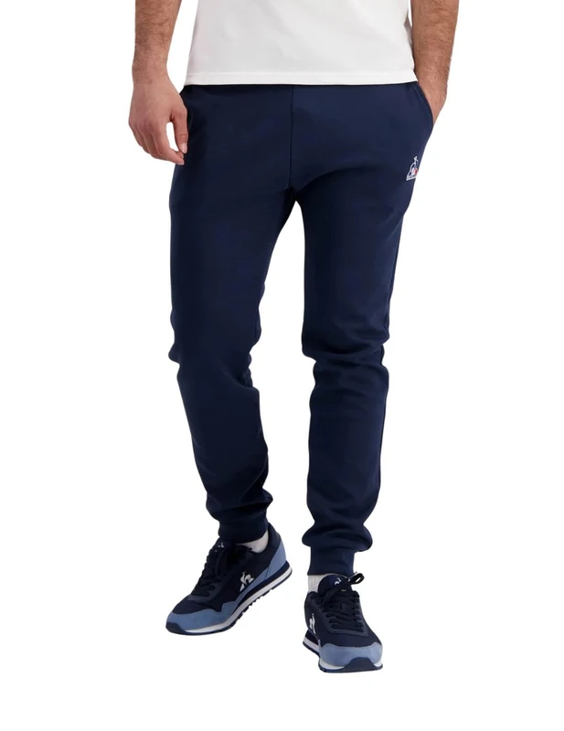 Le Coq Sportif - ESS Pant Slim N°2 M - Double Face Polyester Cotton Trousers Slim Fit Man Elastic Belt Drawstring - Size L - Blue Dress Blues - Image 1