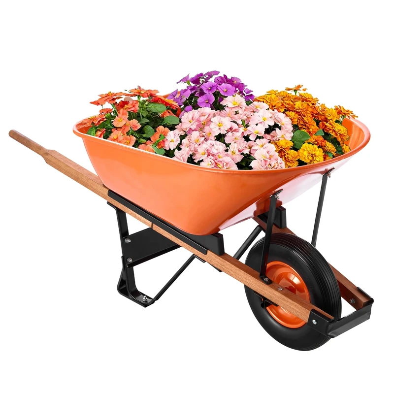VEVOR Wheelbarrow Cart, 6 Cu. Ft. Load & 330 lbs Capacity, One Wheel Garden Dump Cart Wheel Barrow with Metal Handle & 16" Wide Track Wheels, Easy Loading Utility Yard Cart & Wagons for Lawn Farm