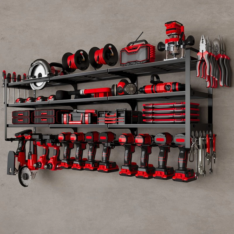 NattyDot Large Power Tools Organizer Wall Mount,12 Drill Holder for Garage, Workshop Heavy Duty Storage Rack