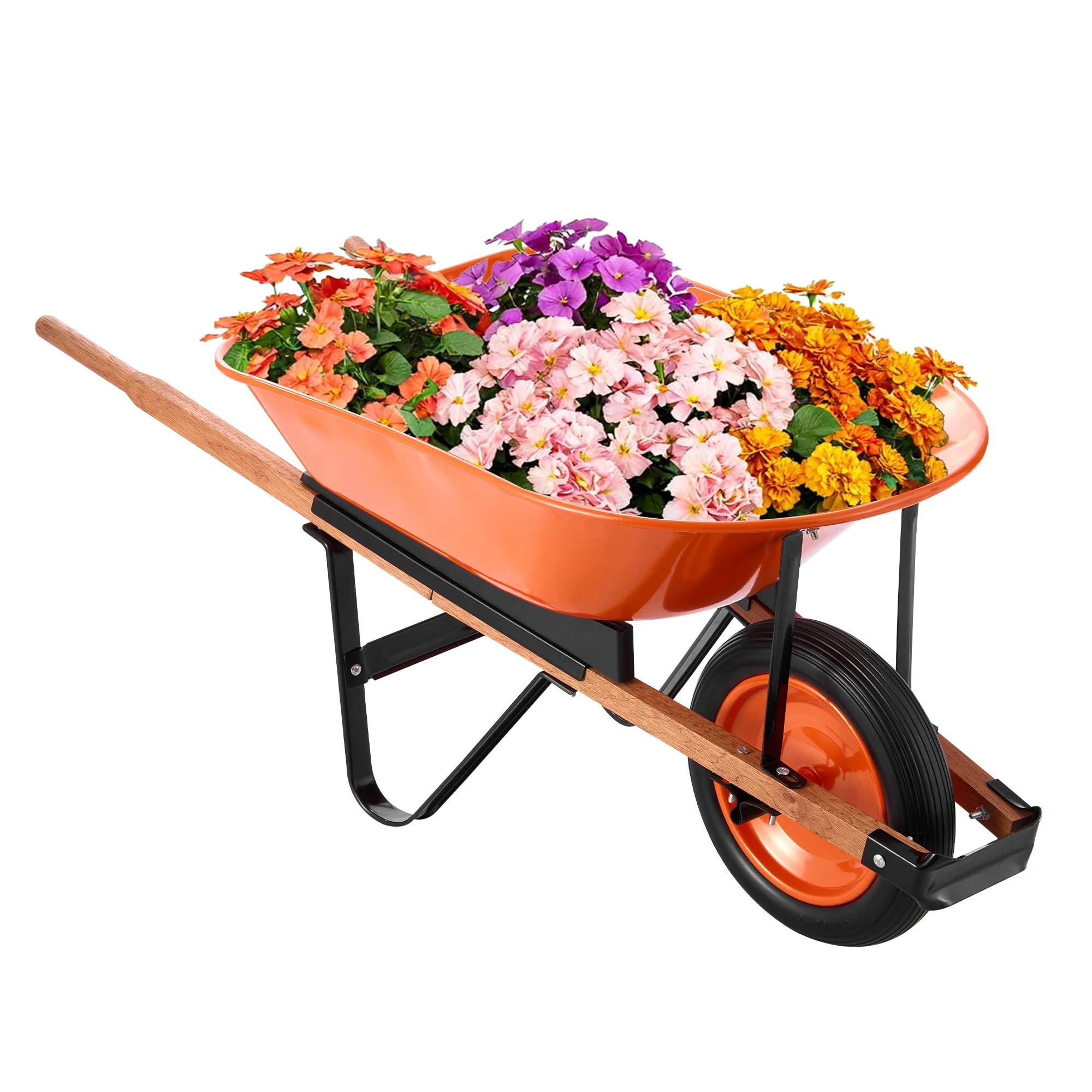 VEVOR Wheelbarrow Cart, 5 Cu. Ft. Load & 330 lbs Capacity, One Wheel Garden Dump Cart, Garden Wagon with Metal Handle & 16" Wide Track Wheels, Easy Loading Utility Yard Cart & Wagons for Lawn Farm