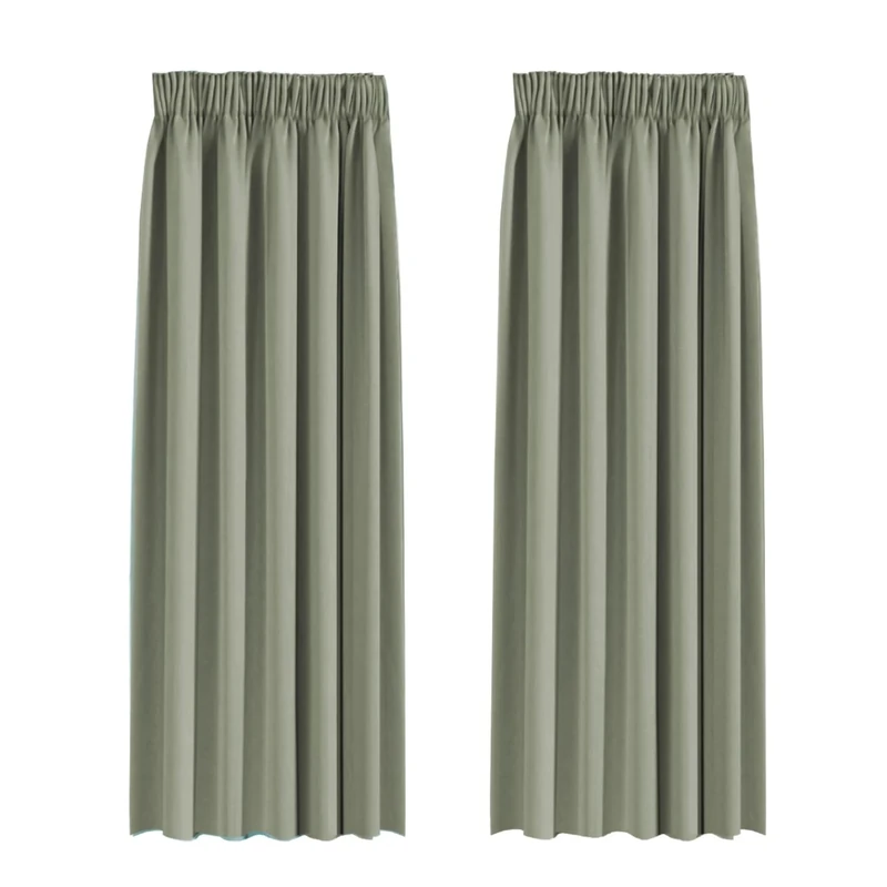BellaHills Blackout Curtains Pencil Pleat Bedroom Curtain Panel for Privacy Protected Thermal Insulated Window Treatment for Living Room 2 Panels, 90 x 90 Inch, Light Sage