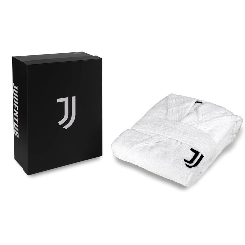 hermet Juventus Unisex Hooded Bathrobe Terry Towelling 380gsm 100% Cotton Juventus Logo Heart Side Small - Image 1