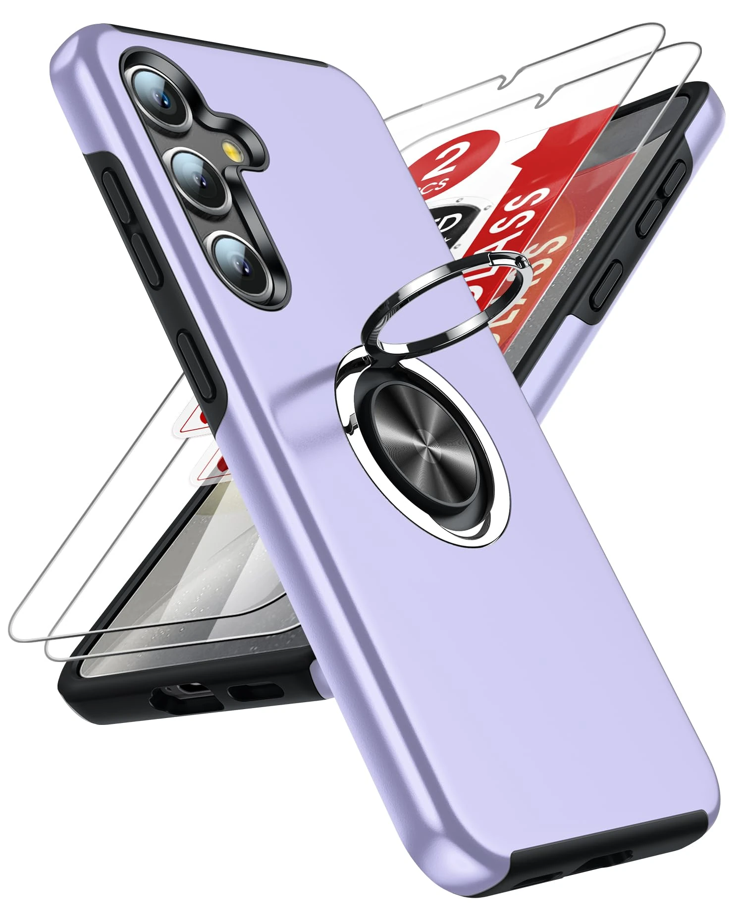 LeYi for Samsung Galaxy S25 Plus Phone Case with 2 Tempered Glass Screen Protector and Invisible Phone Ring Holder, Shockproof Protective Cover for Samsung Galaxy S25 Plus - Purple