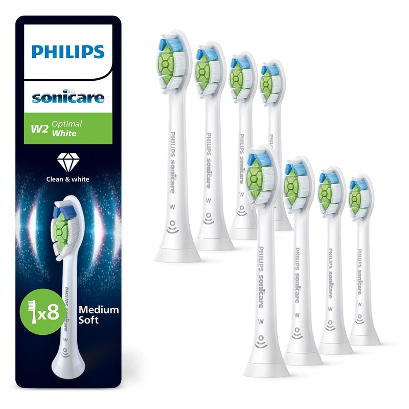 Philips Sonicare W2 Optimal White, Genuine Replacement Toothbrush Heads, White, 8 Pack, HX6068/87