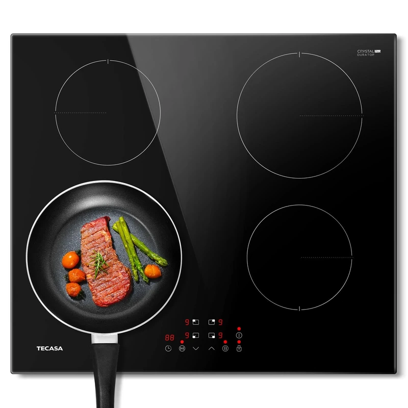 Induction Hob 7000W, TECASA Built-in EIelectric Hob with 4 Boost Burner, Timer & Child Safety Lock, 9 Heating Level, Sensor Touch Control, 240V, 59cm