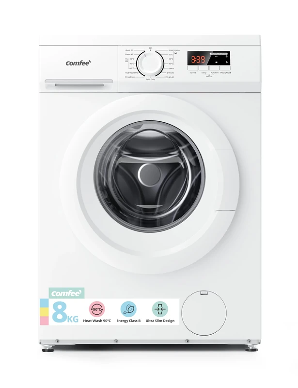 COMFEE' Freestanding Washing Machine,8KG Load,1400RPM,Heat Wash,Quick Wash,BLDC Durable Inverter Motor,White-CFE12EW80/W