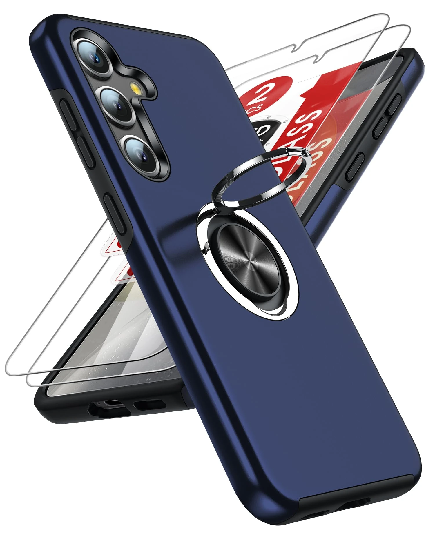 LeYi for Samsung Galaxy S25 Plus Phone Case with 2 Tempered Glass Screen Protector and Invisible Phone Ring Holder, Shockproof Protective Cover for Samsung Galaxy S25 Plus - Blue