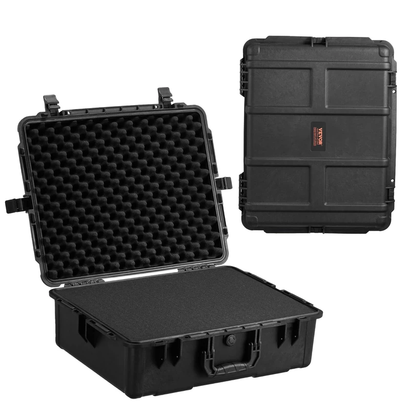 VEVOR Weatherproof Hard Case, Heavy Duty Protective Dry Box Case with Pre-Cut Foam, Wheels & Retractable Pull Handles for Travel, Hunt, Military, Tactical, IP67 Waterproof Case for Cameras (64x51x25)