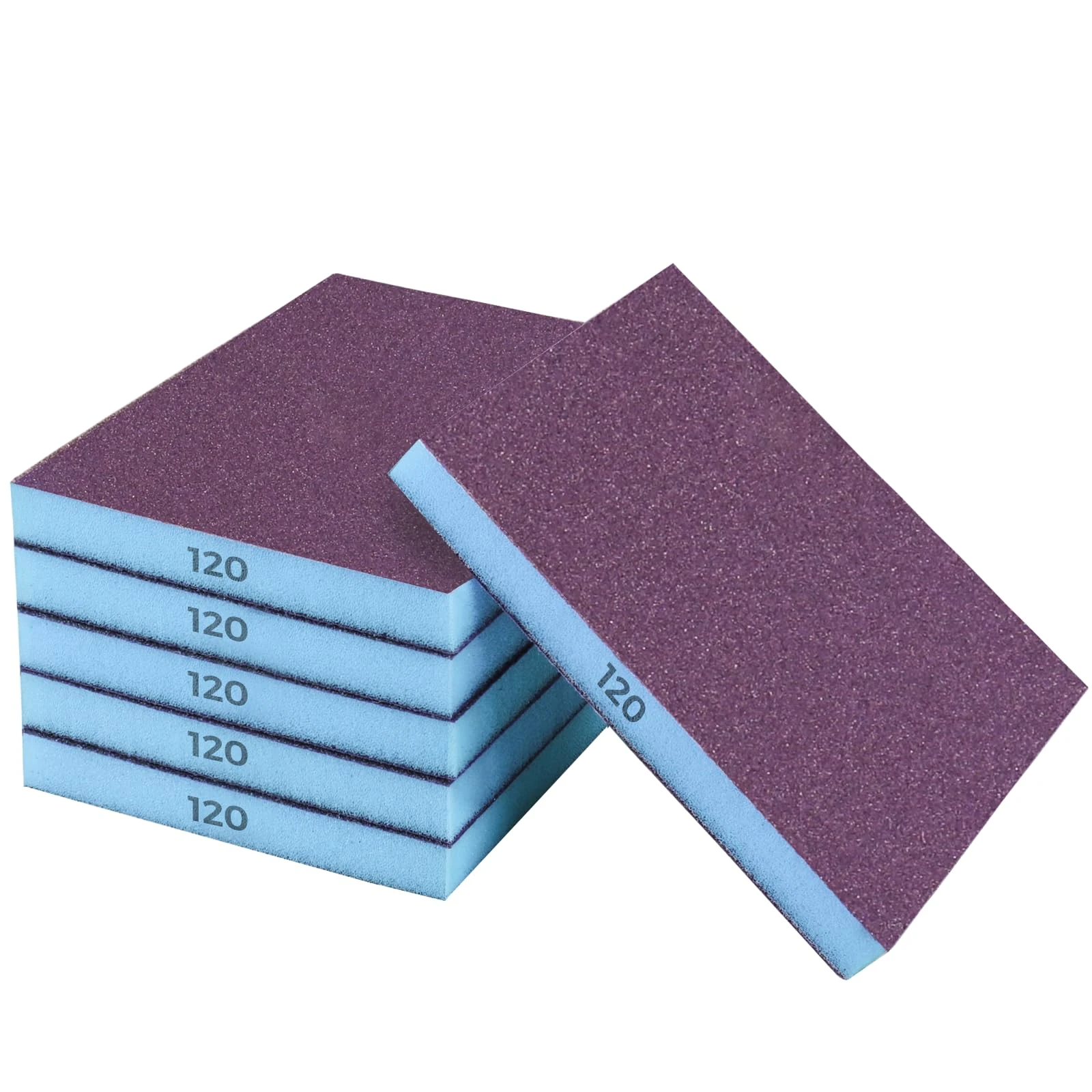 STEBRUAM 6 Pieces Sanding Sponges, 120 Grits Specifications Sanding Pads,sand sponge Washable and Reusable,Sand Paper Pack for Metal Wood Wall