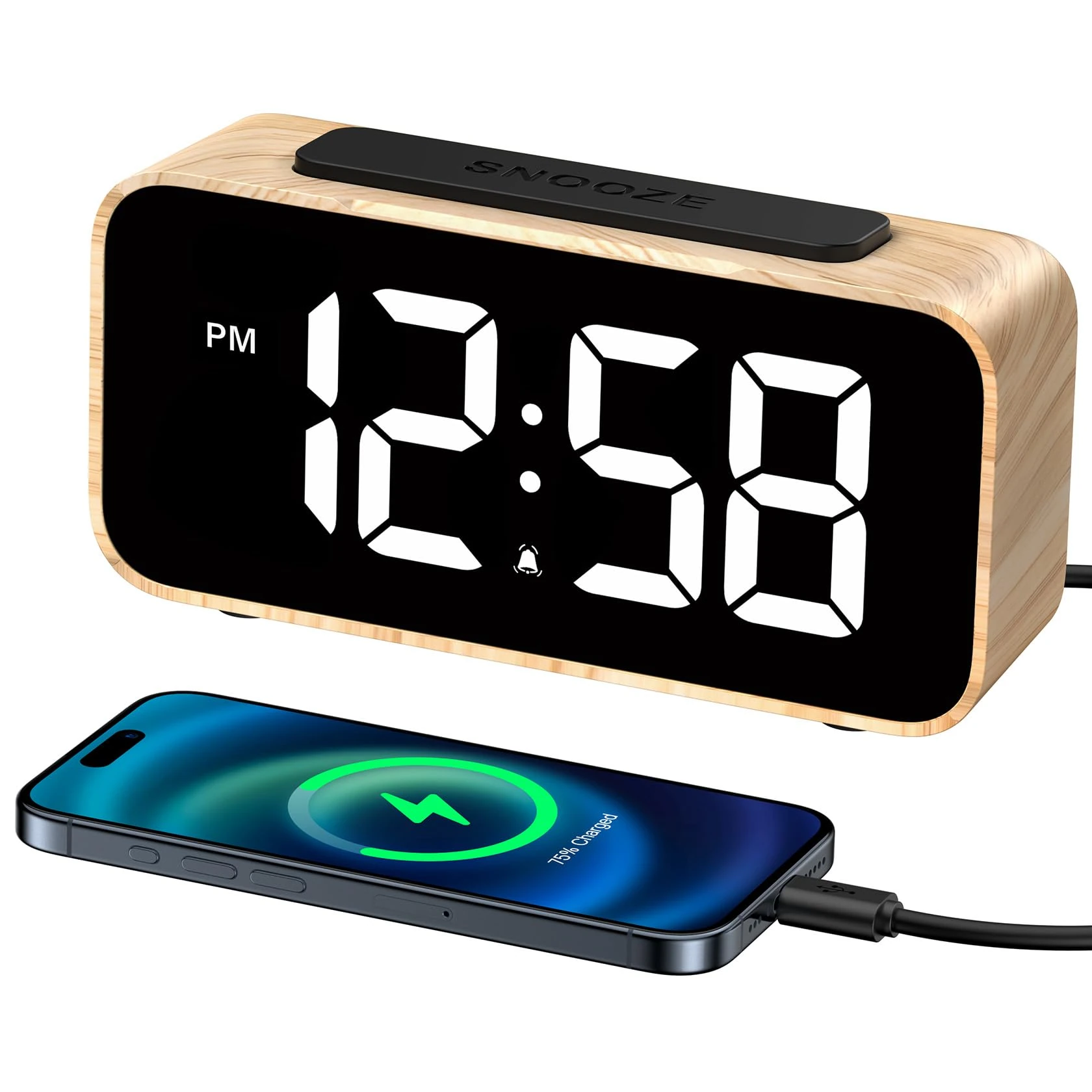 GOLOZA Digital Alarm Clock for Bedrooms, Digital Clock with LED Display, 0-100% Brightness Dimmer, Adjustable Volume, Dual Alarm, 12/24H, Snooze, Power-Off Memory, Small Desk for Bedside