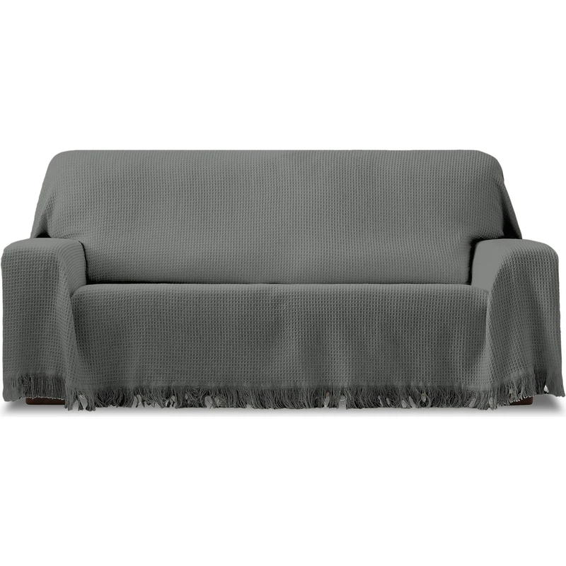ECOMMERC3 | Multi-purpose Reversible Foulard Size 230 x 260 in Jacquard Fabric - Foulard with Fringes Grey Ideal for Sofa or Bed, Breathable and Soft Touch