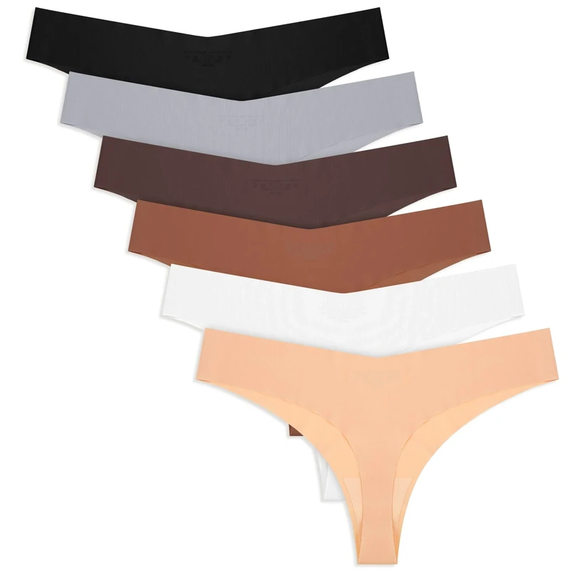 6 Pack Women's Seamless Thongs No Show Ladies Thong Underwear Breathable Thong Panties for Women (L-Multicolor)