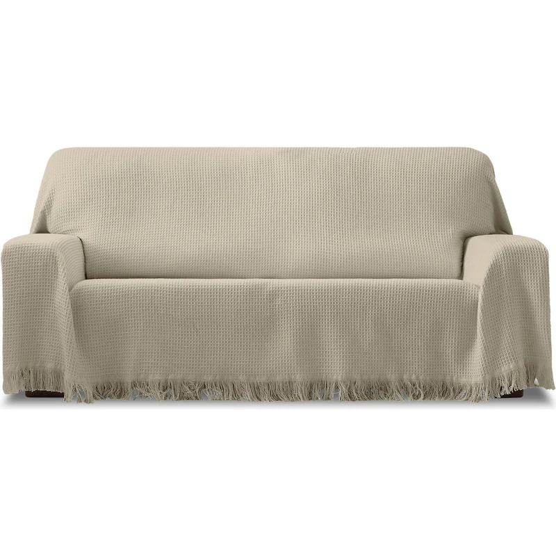 ECOMMERC3 | Multi-purpose Reversible Foulard Size 180 x 260 in Jacquard Fabric - Foulard with Fringes Mink Colour Ideal for Sofa or Bed, Breathable and Soft Touch