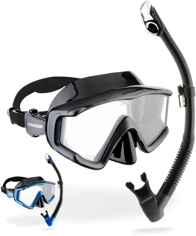 Cressi Liberty Triside & Epsilon Dry Black/Graphite - Unisex Liberty Triside Mask and Epsilon Dry Snorkel, Ideal for Snorkelling and Diving, Black/Graphite, One Size