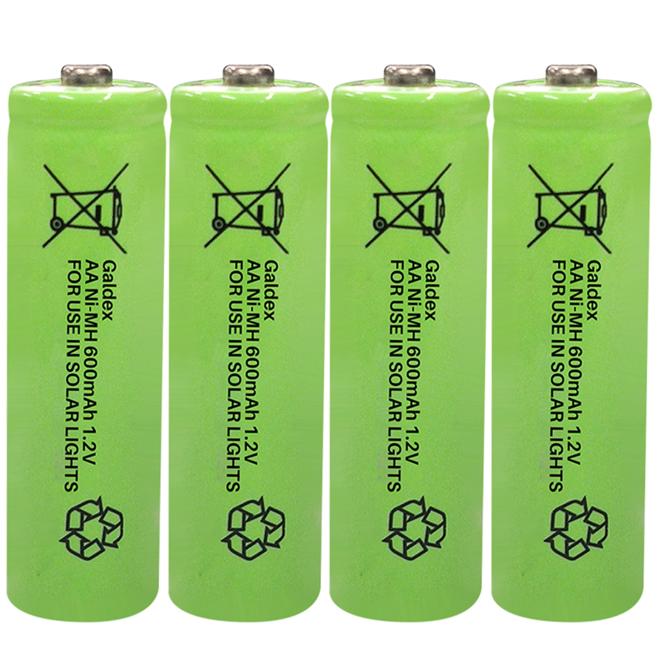 Galdex 4 Pack AA Rechargeable Solar Light Batteries 1.2V 600mAh Ni-MH Pre-Charged Double A Solar Battery for Indoor Outdoors use in Garden Lawn Lamps, String Lights (AA 600mAh, 4 Pack)
