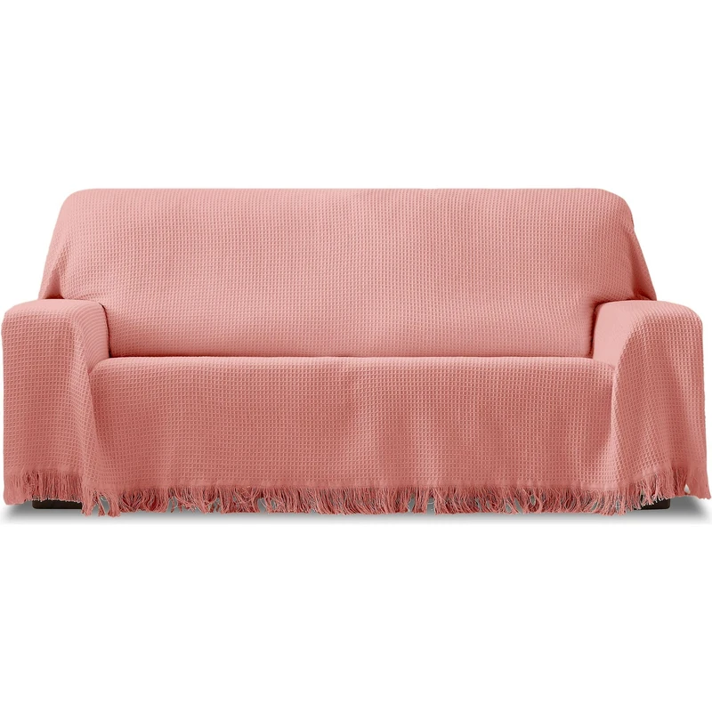 ECOMMERC3 | Multi-purpose Reversible Foulard Size 230 x 260 cm Jacquard Fabric - Foulard with Fringes Pink Ideal for Sofa or Bed, Breathable and Soft Touch