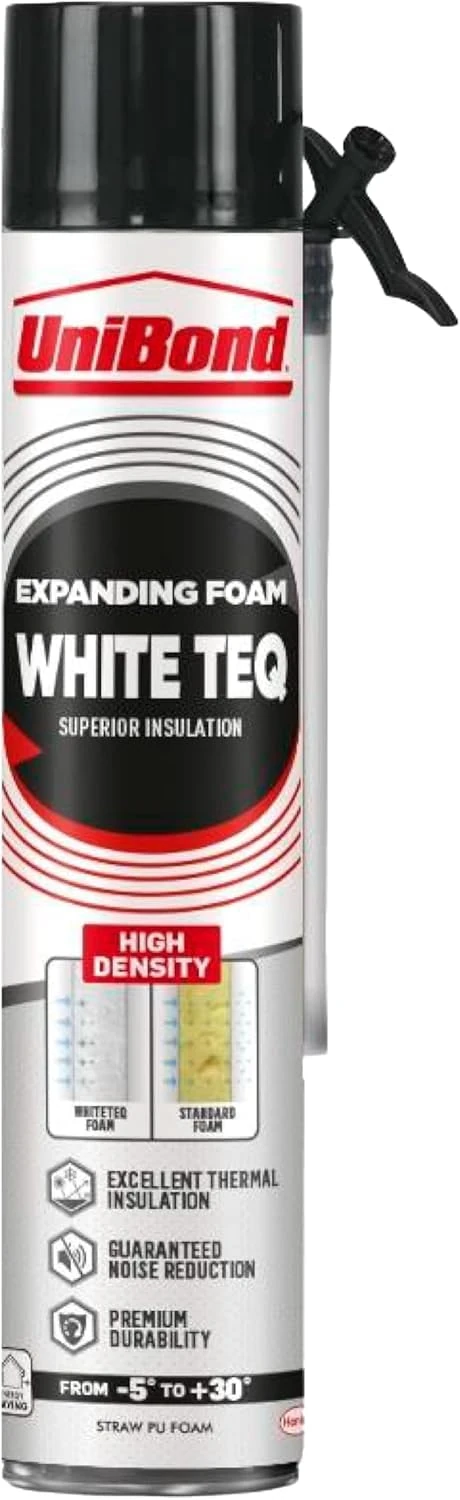 UniBond White Teq Expanding Foam, Superior Insulation, Fills and Seals, Ideal for Big Gaps and Holes, for Indoor and Outdoor Use, Thermal Insulation, Guaranteed Noise Reduction, Straw PU Foam 1x750ml