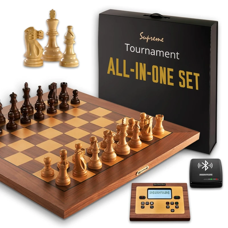 Millennium Supreme Tournament All-in-One Set wooden chessboard in tournament size (55 x 55 cm) incl. chess computer with 2 programs and ChessLink module for online chess