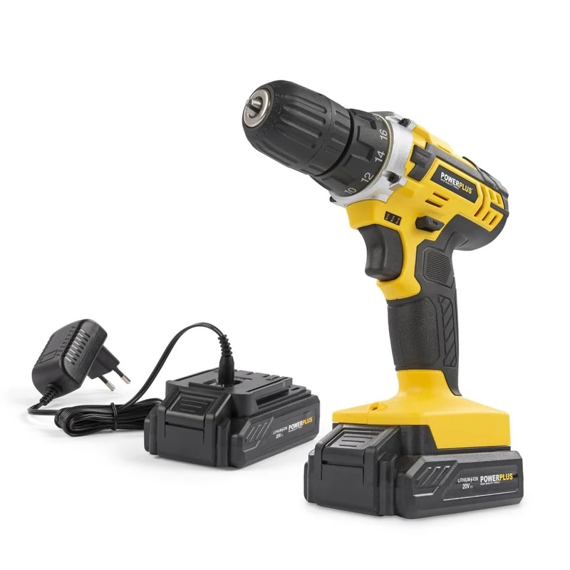 Powerplus POWX00422 Cordless Screwdriver & Drill Bit 20 V, Includes 2 x 1.5 Ah Batteries and Charger, for Wood, Stone and Metal