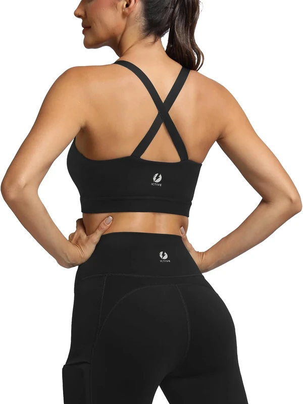 Strappy Sports Bras for Women, Criss Cross Back Racerback High Impact Padded Yoga Bras Workout Clothes for Women, Black, X-Large