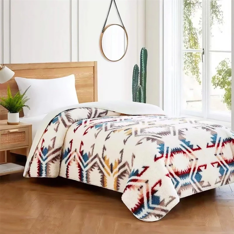 UKELER Boho Sherpa Fleece Blanket 90'' × 112'', Ultra Soft Aztec King Szie Blanket for All Season, Cozy, Plush, Bohemian Throw Blanket for Bed/Couch/Sofa/Office/Camping