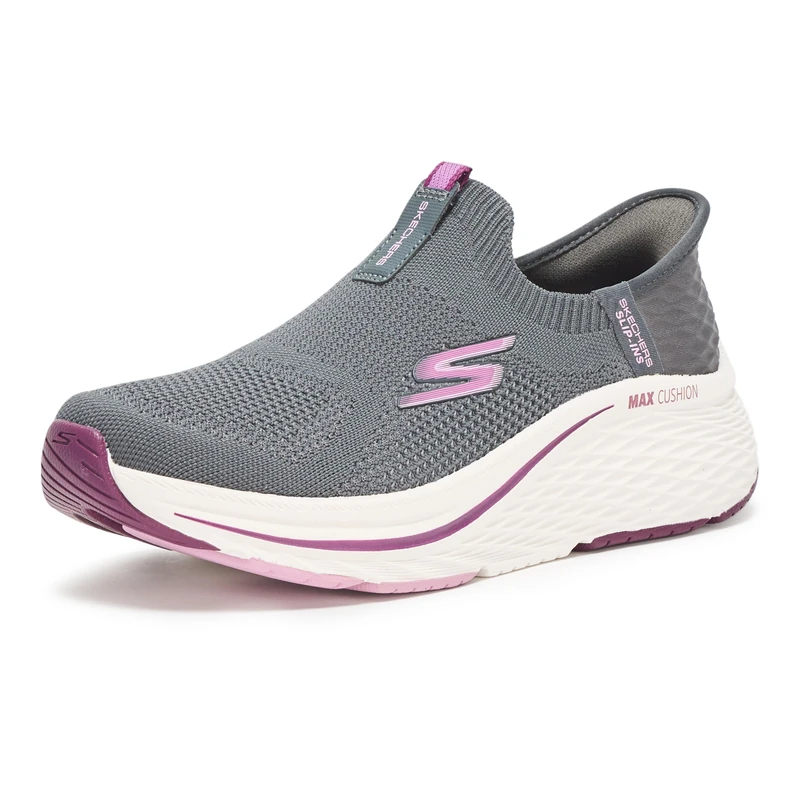 Skechers Women's Max Cushioning Elite 2.0 Eternal Hands Free Slip-ins Sneaker, Charcoal/Burgundy, 6.5 UK