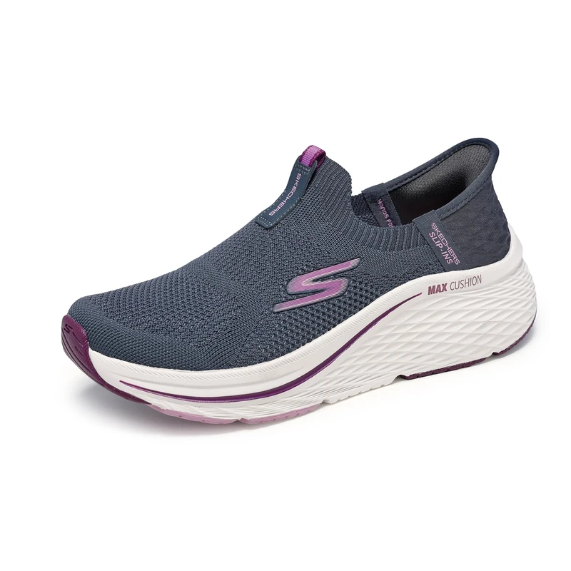 Skechers Women's Max Cushioning Elite 2.0 Eternal Hands Free Slip-ins Sneaker, Charcoal/Burgundy, 3.5 UK