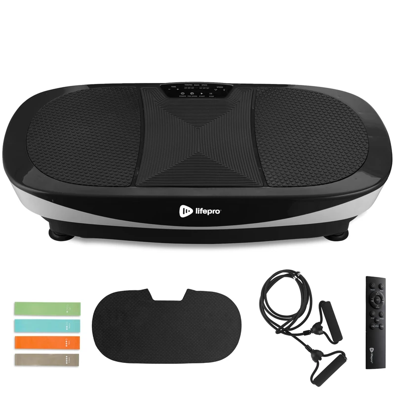 LifePro Rumblex Max 4D Black Vibration Plate Exercise Machine with Loop Resistance Bands - Full Body Workout Equipment for Home Fitness, Shaping, Training, Recovery, Weight Loss