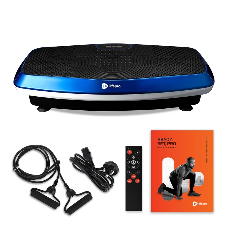 LifePro Hovert 3D Vibration Plate, Full Body Exercise Machine with Dual Motors, Lymphatic Drainage & Fitness Workout Platform with Remote, Bands & 99 Speed Levels (Blue)