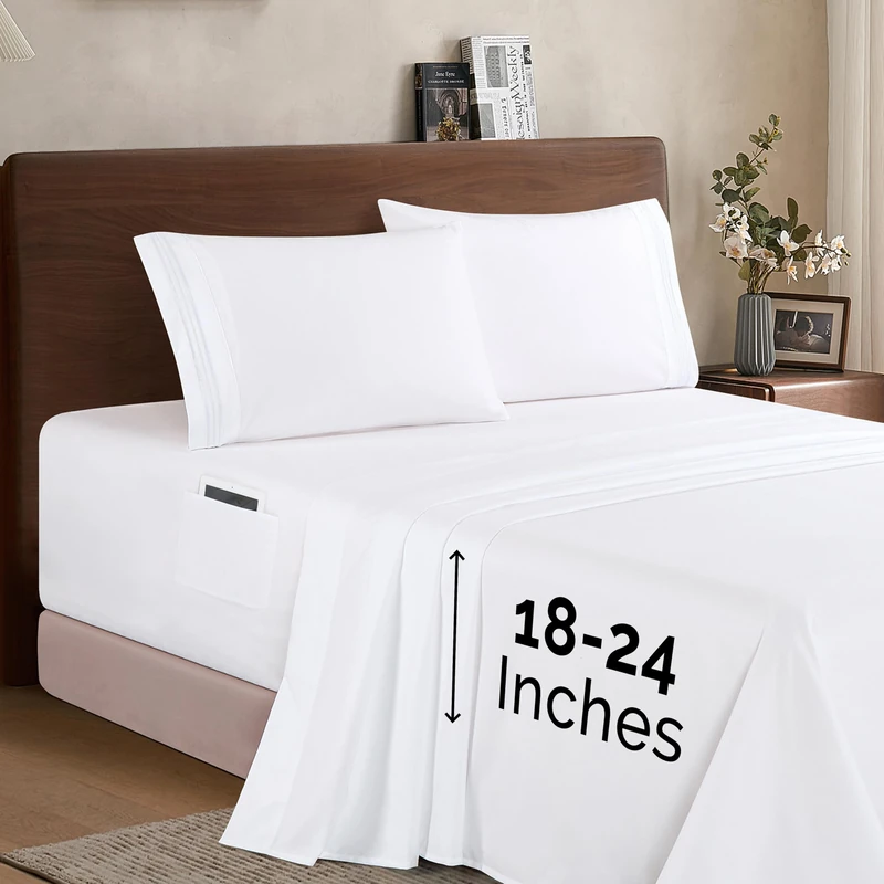 Elegant Comfort Luxury 1500 Premium Hotel Quality Microfiber 4-Piece Sheet Set - Soft, All Around Elastic 18-24 Inches Deep Fitted Sheet - Extra Deep Pocket Sheets, Twin/Twin XL, White - Image 1