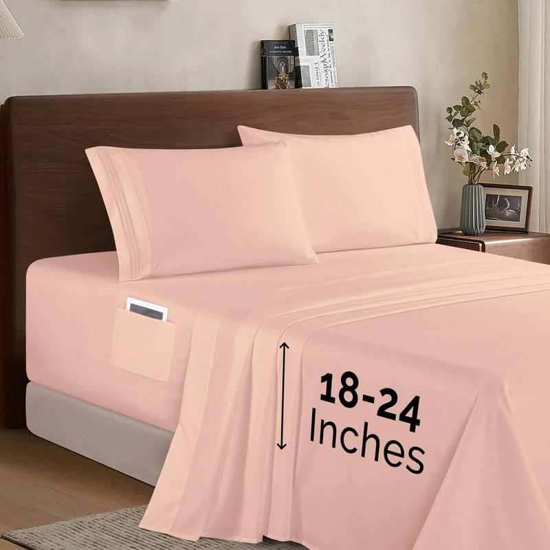 Elegant Comfort Luxury 1500 Premium Hotel Quality Microfiber 4-Piece Sheet Set - Soft, All Around Elastic 18-24 Inches Deep Fitted Sheet - Extra Deep Pocket Sheets, Queen, Blush
