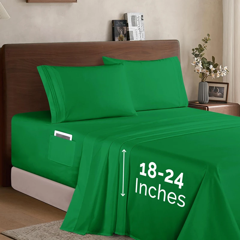 Elegant Comfort Luxury 1500 Premium Hotel Quality Microfiber 4-Piece Sheet Set - Soft, All Around Elastic 18-24 Inches Deep Fitted Sheet - Extra Deep Pocket Sheets, Queen, Emerald Green
