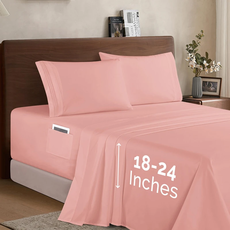 Elegant Comfort Luxury 1500 Premium Hotel Quality Microfiber 4-Piece Sheet Set - Soft, All Around Elastic 18-24 Inches Deep Fitted Sheet - Extra Deep Pocket Sheets, Queen, Dusty Rose