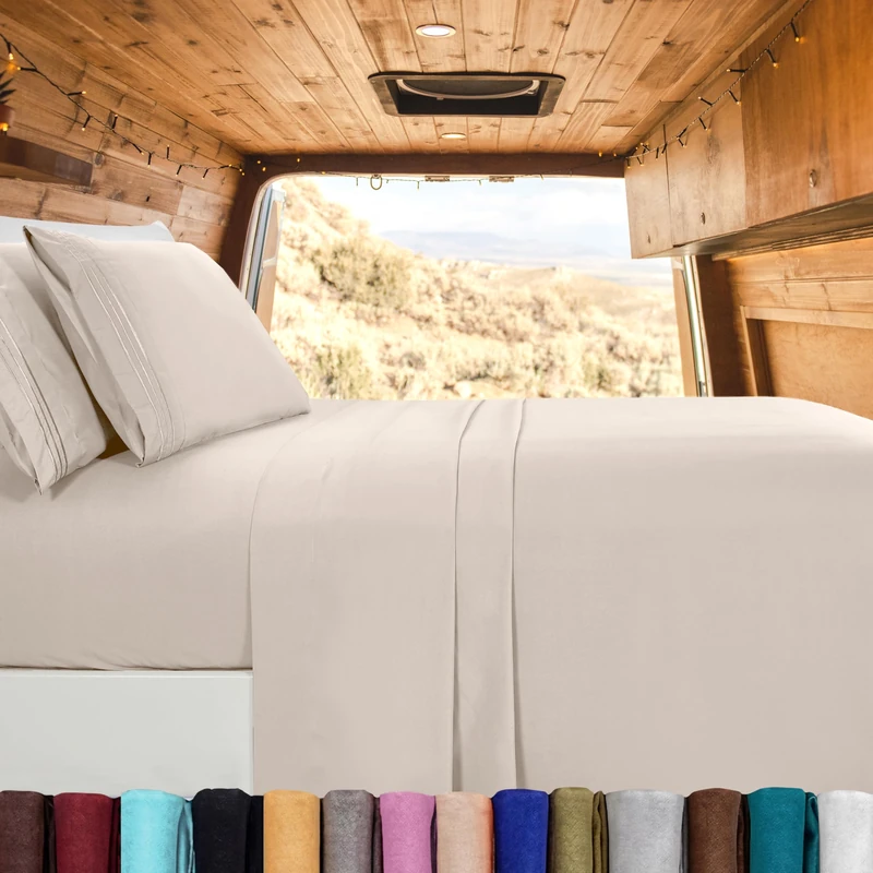 Elegant Comfort Luxury 1500 Premium Hotel Quality Microfiber 4-Piece Sheet Set - Wrinkle Resistant, All Around Elastic Fitted Sheet, Deep Pocket up to 16", RV Short Queen, Cream