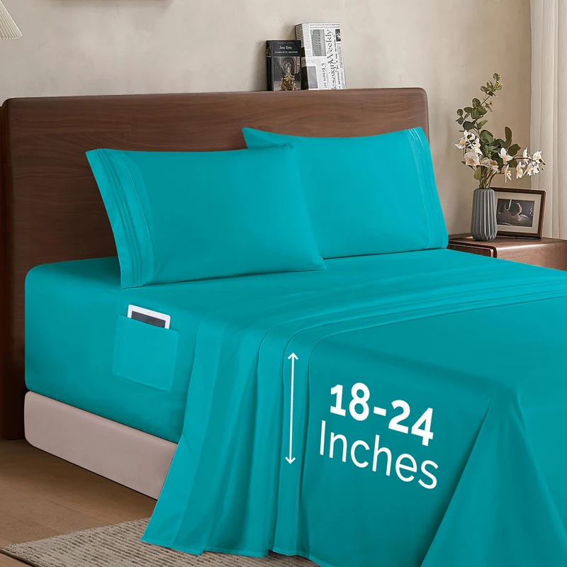 Elegant Comfort Luxury 1500 Premium Hotel Quality Microfiber 4-Piece Sheet Set - Soft, All Around Elastic 18-24 Inches Deep Fitted Sheet - Extra Deep Pocket Sheets, King, Turquoise