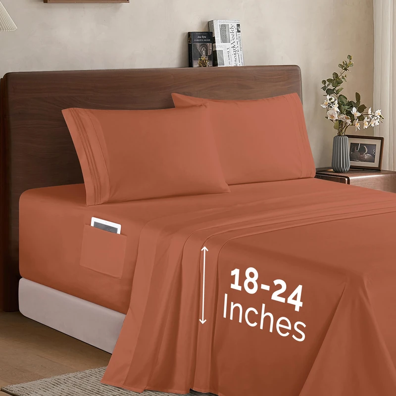 Elegant Comfort - Luxury 1500 Premium Microfiber 4 Piece Bed Sheet Set - Soft Elastic 18" to 24" Deep Pocket Sheets, California King, Coral