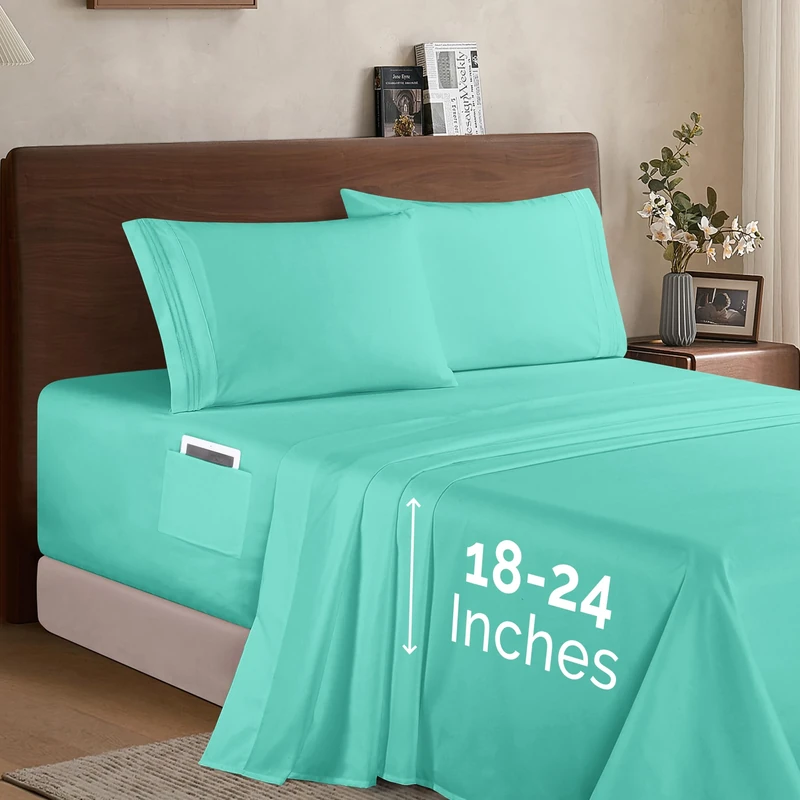 Elegant Comfort Luxury 1500 Premium Hotel Quality Microfiber 4-Piece Sheet Set - Soft, All Around Elastic 18-24 Inches Deep Fitted Sheet - Extra Deep Pocket Sheets, King, Paradise Teal