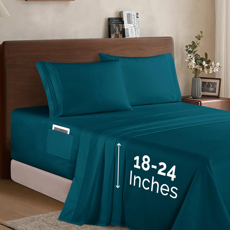 Elegant Comfort Luxury 1500 Premium Hotel Quality Microfiber 4-Piece Sheet Set - Soft, All Around Elastic 18-24 Inches Deep Fitted Sheet - Extra Deep Pocket Sheets, California King, Marine Teal