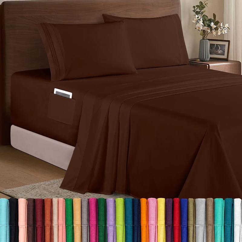 Elegant Comfort Luxury 1500 Premium Hotel Quality Microfiber 4-Piece Sheet Set - Soft, All Around Elastic 18-24 Inches Deep Fitted Sheet - Extra Deep Pocket Sheets, California King, Chocolate Brown