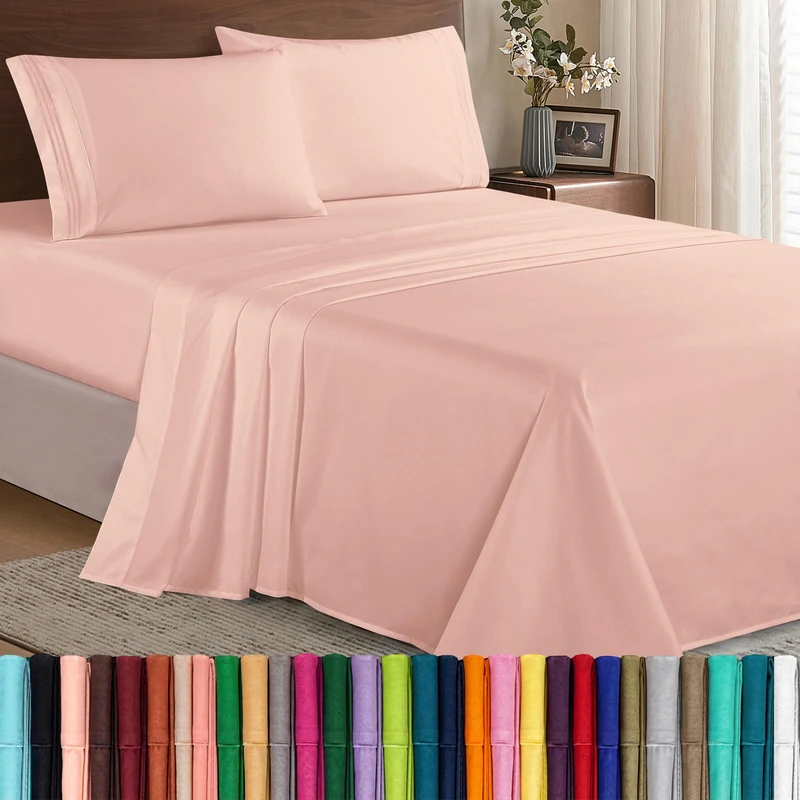 Elegant Comfort, Luxury Hotel Quality 1500 Microfibre Sheet Set - 4 Piece - Pleated with Full Elasticated Corners, Pocket up to 16 Inch Deep, Twin/Twin XL, Blush Pink