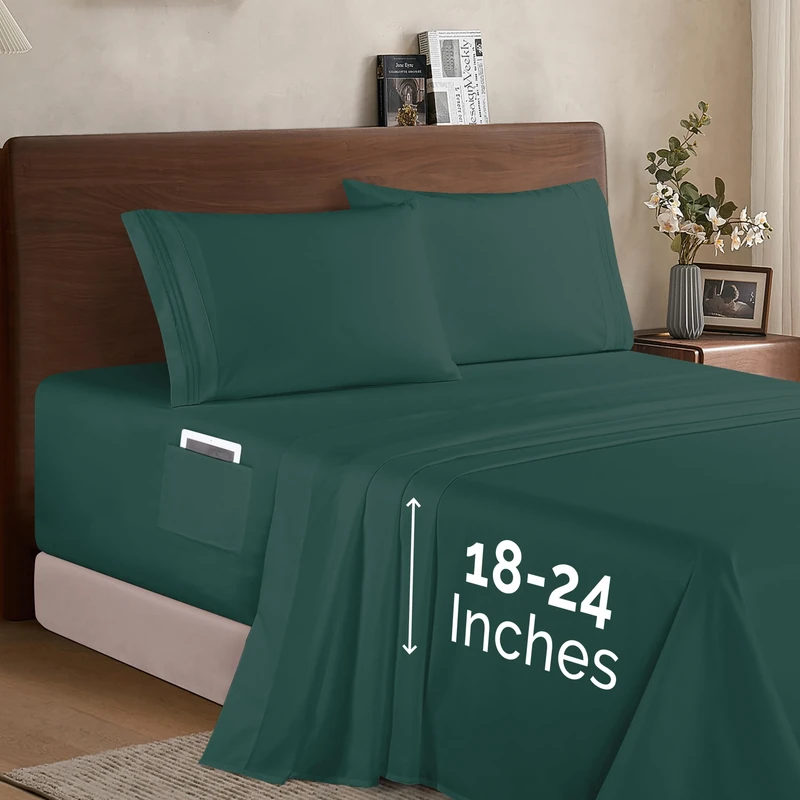 Elegant Comfort Luxury 1500 Premium Hotel Quality Microfiber 4-Piece Sheet Set - Soft, All Around Elastic 18-24 Inches Deep Fitted Sheet - Extra Deep Pocket Sheets, King, Hunter Green