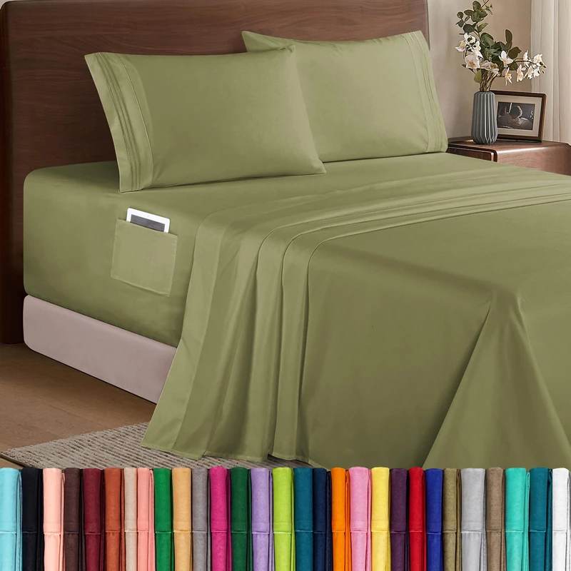 Elegant Comfort Luxury 1500 Premium Hotel Quality Microfiber 4-Piece Sheet Set - Soft, All Around Elastic 18-24 Inches Deep Fitted Sheet - Extra Deep Pocket Sheets, California King, Sage/Green