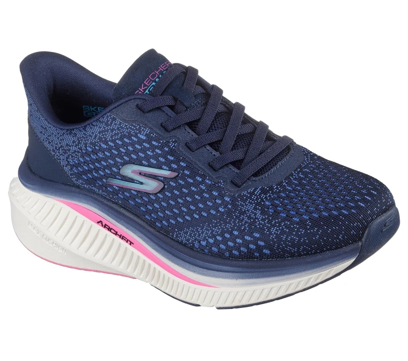Skechers Women's Go Walk Max Cushioning Arch Fit Roslyn Sneaker, Navy Textile/Purple Trim, 9 UK