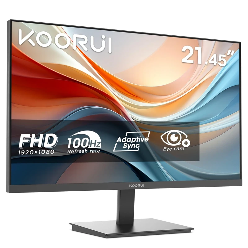 KOORUI E2212F 22 Inch FHD Monitor, Gaming 100Hz, VA Computer Monitors, 1080P Pc Screen, Adaptive Sync, 5ms, VESA 100x100mm, Eye Care, HDMI, VGA