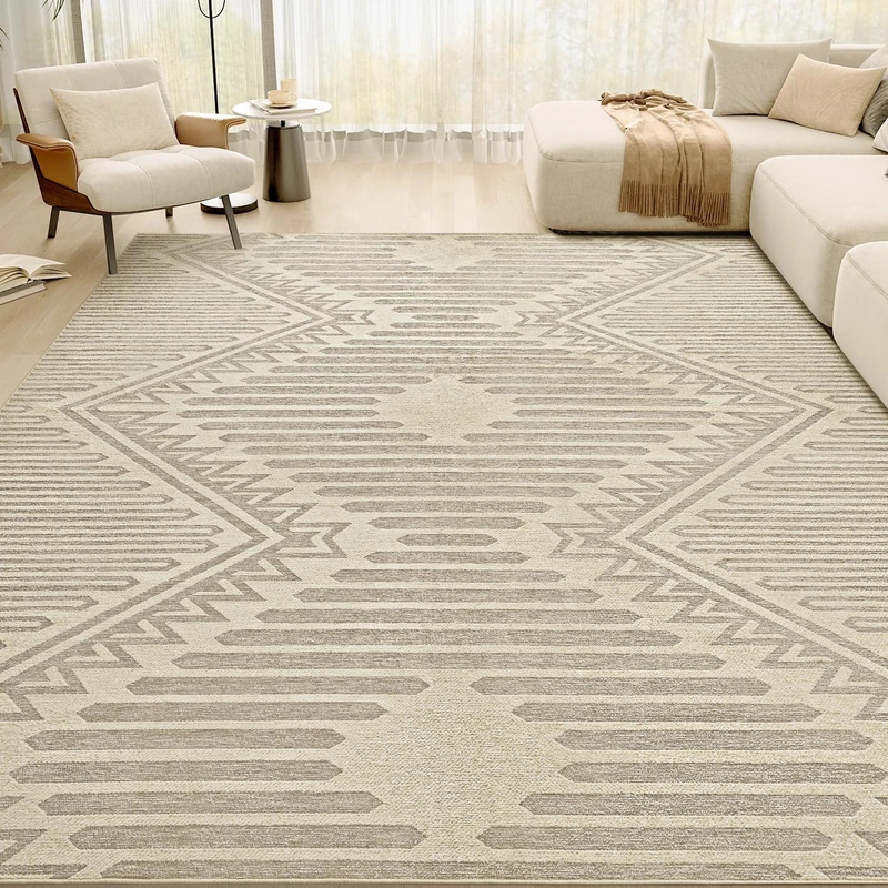 8x10 Rugs for Living Room Textured Area Rug Machine Washable Bedroom Rug Neutral Rug Nursery Rug Dining Carpet Modern Boho Rug High Low Non Slip Brown Rug