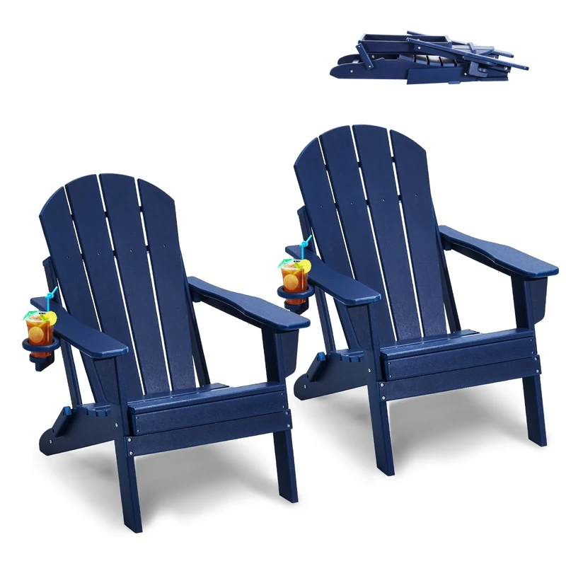 VEVOR Adirondack Plastic Folding Fire Pit Chair, Set of 2, Outdoor, All-Weather, Portable, Navy Blue