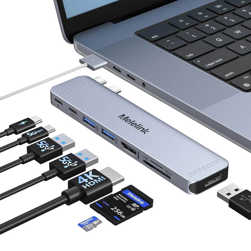 USB C Hub Adapter for MacBook, 8 in 2 MacBook Adapter Multiport Accessories with 4K HDMI, Thunderbolt 3, USB C&A Data Ports, SD/TF, Mac Dongle for MacBook Pro Air M4 M3 M2 M1 2025-2018